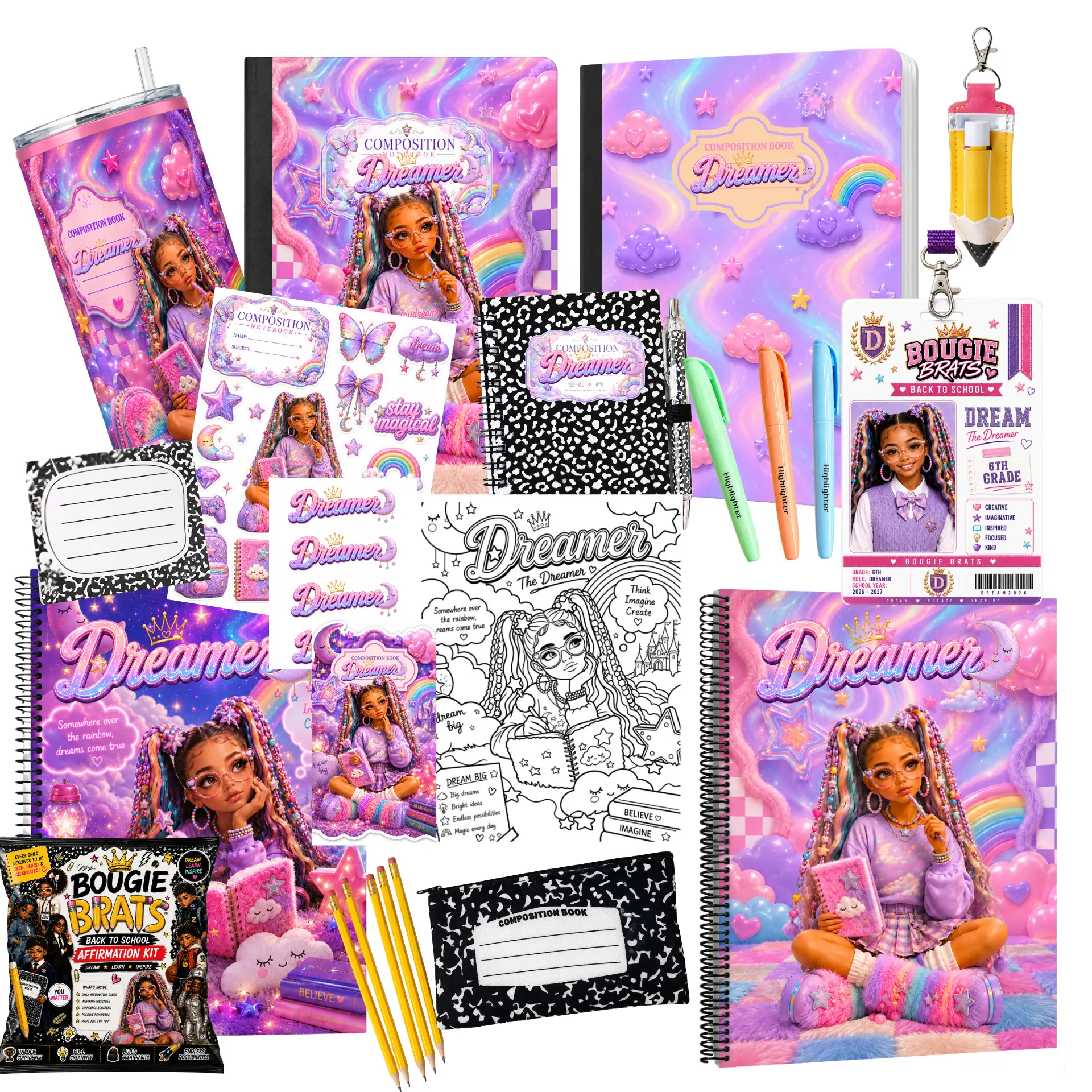 Flat lay of every item included for Dream