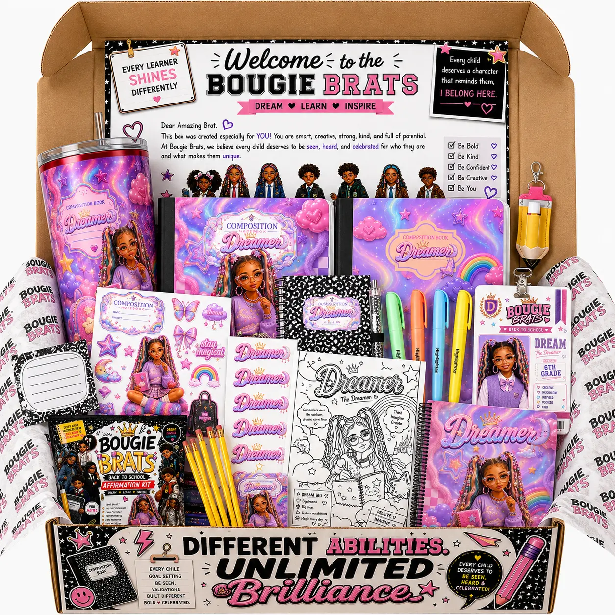 The Bougie Brats Spoiled Rotten Box for Dream, packed and ready to ship